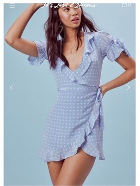 For Love & Lemons Light Blue Polka Dot Wrap Mini Dress